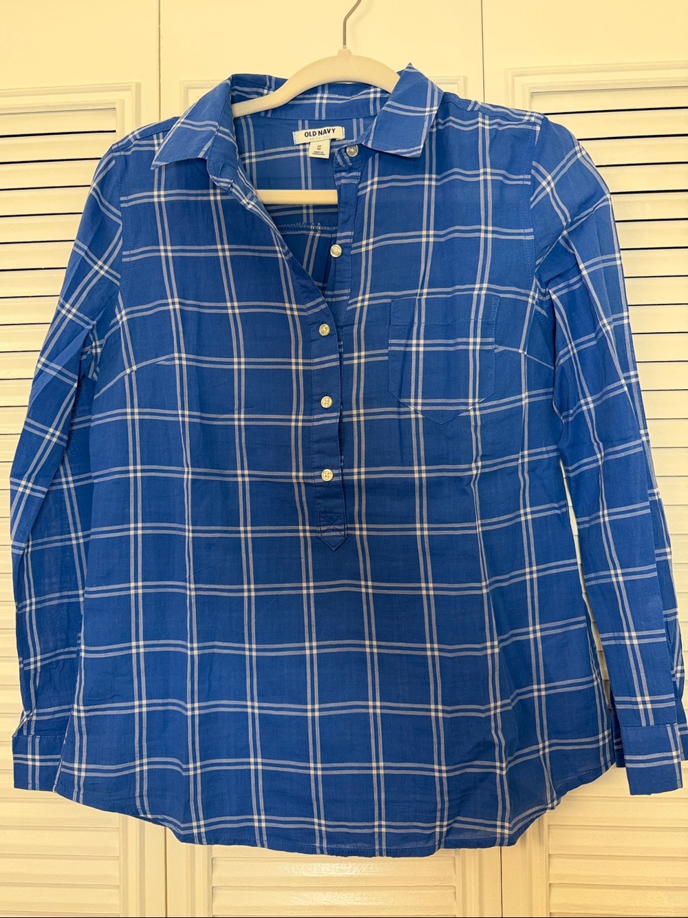 Old Navy Royal Blue Plaid Button-Front Popover Shirt